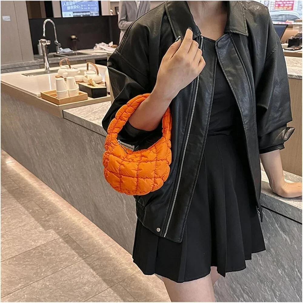 Puffer Bag Women Mini Quilted Bubble Crescent Wrist Satchel Purse